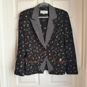 Vintage Dorothy Schoelen Womens Brass Instrument Print Blazer Music Teacher Sz S
